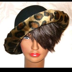 VINTAGE WOOL HAT WITH LEOPARD TRIM